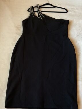 City Studio Black One-Shoulder Dress with Beaded Strap